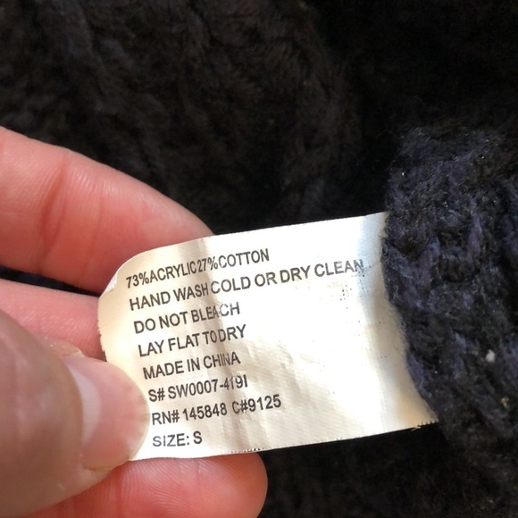 Everly Womens Cable Knit Crewneck Sweater Sz S Black Fringe Chunky Boho western - Picture 4 of 7